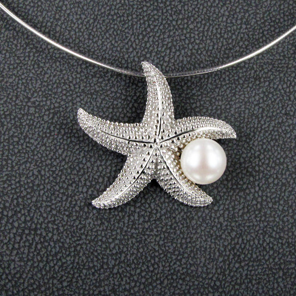 Sea Life Collection Solid 14k White Gold Cute Starfish Necklace, 16