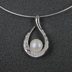 PEARL AND CZ HOOK PENDANT